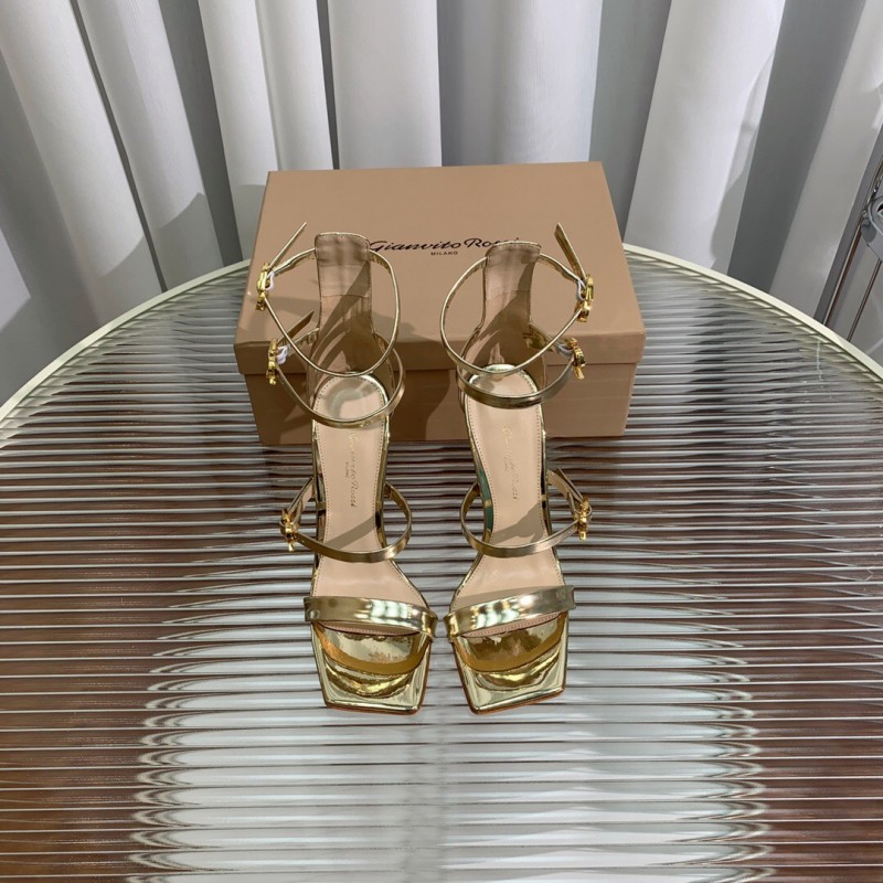 2025 Women Gianvito Rossi Gold Leather High Heel Sandals