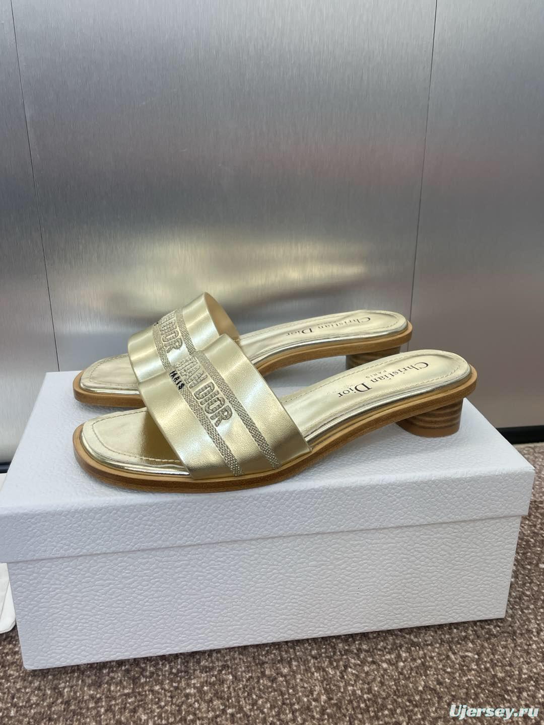 2025 Women Dior Gold Leather Slippers CHRISTIAN DIOR PARIS