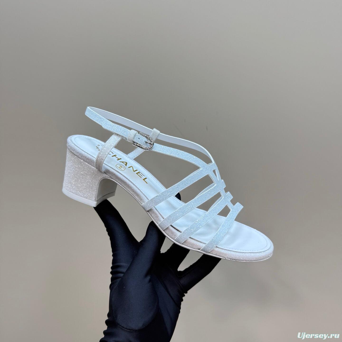 2025 Women Chanel White Suede Sandal KFY00290