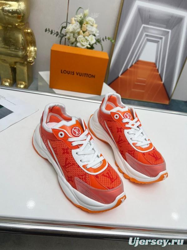 2025 Unisex Louis Vuitton Orange White Mesh Leather Sneakers LY00340(F)/LY00341(M)