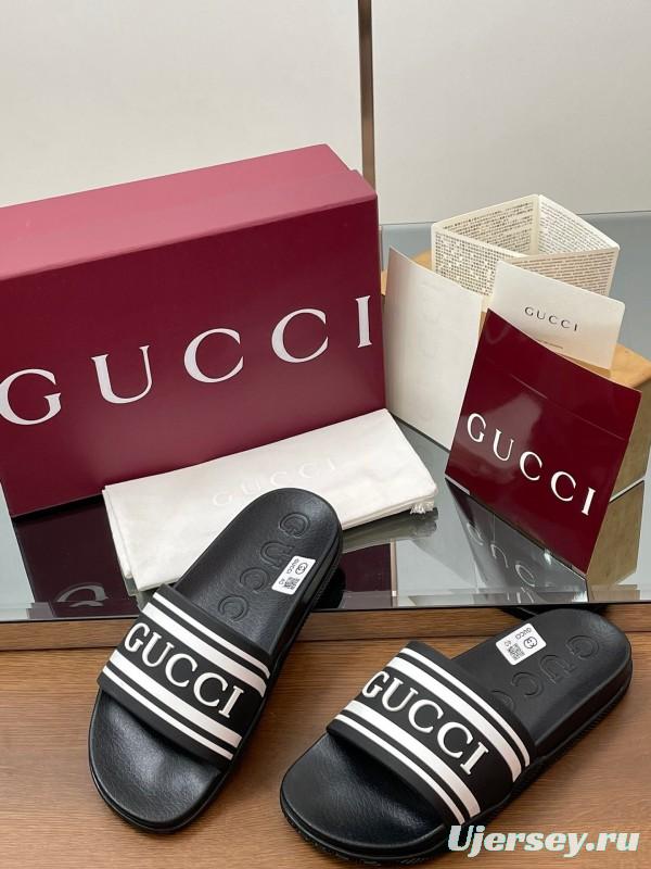 2025 Gucci Black White Rubber Slippers LY00175