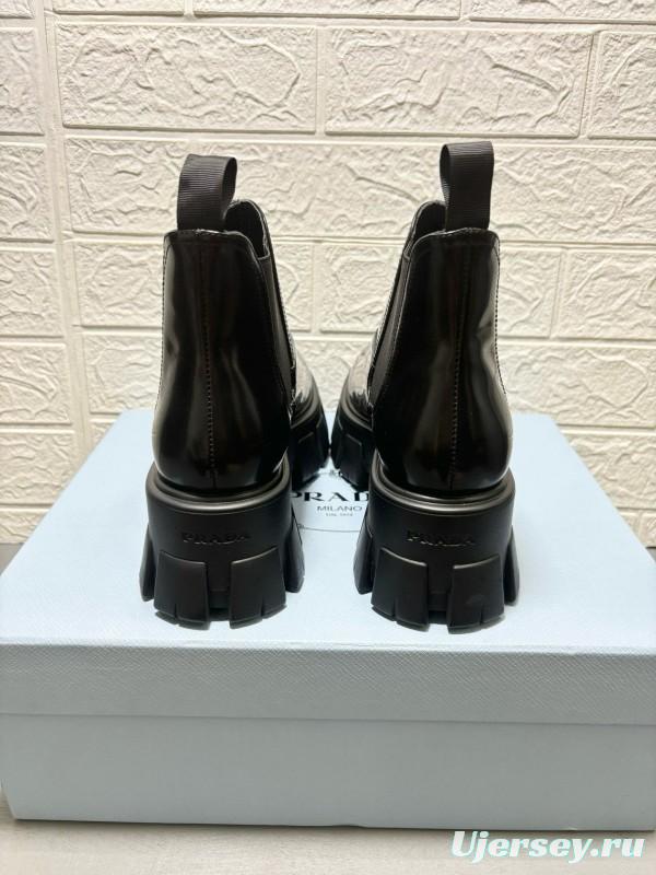 2024 Women Prada Black Leather Chelsea Boots MJ00360