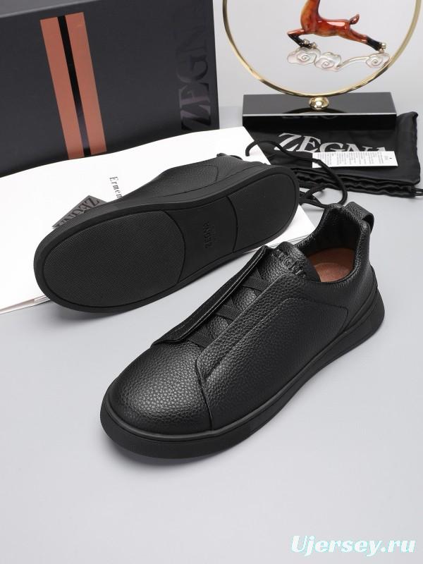 2024 Men Ermenegildo Zegna Black Leather Sneakers MJ00240