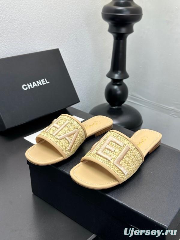 2025 Women Chanel Beige Fabric Sandals