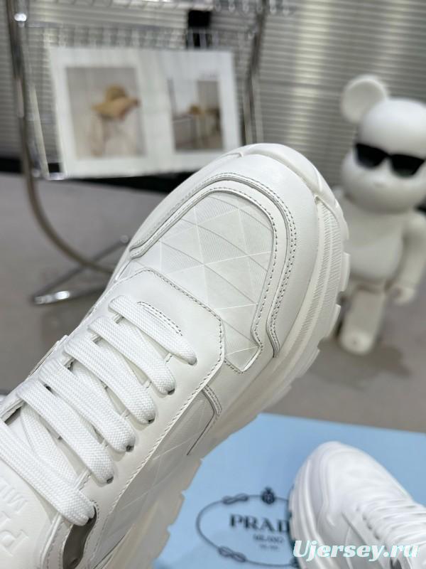 2025 Unisex Prada White Leather Sneakers