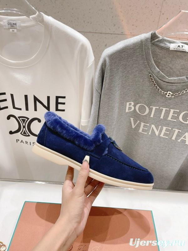 2024 Women Le Parmentier Blue Suede Shearling Loafer MJ00310