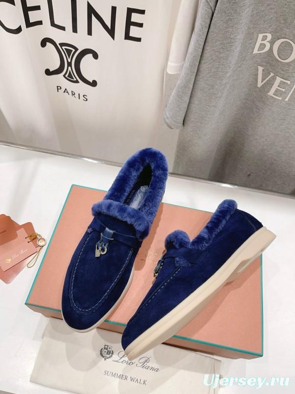 2024 Women Le Parmentier Blue Suede Shearling Loafer MJ00310