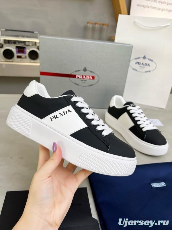 2024 Unisex Prada Black White Leather Sneakers MJ00310