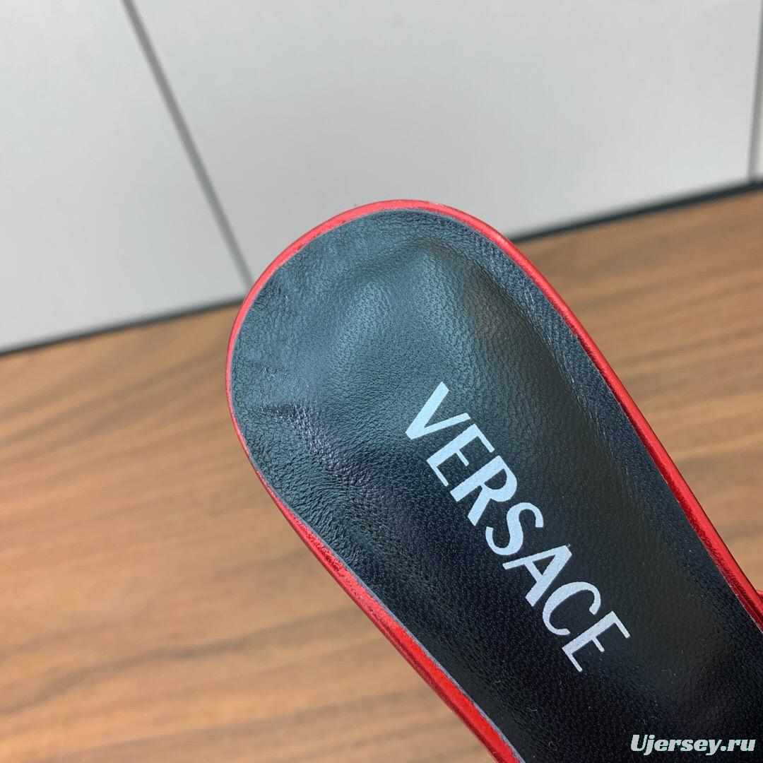 2025 VERSACE Red Leather Slippers