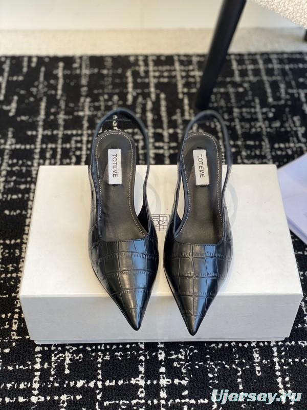 2025 Women Toteme Black Leather Slingback Pointed Toe KFY00290
