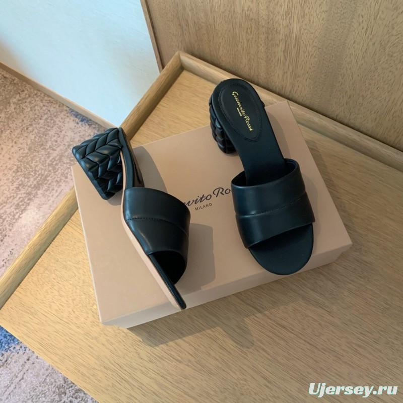 2025 Women Gianvito Rossi Black Leather Slippers KFY00260