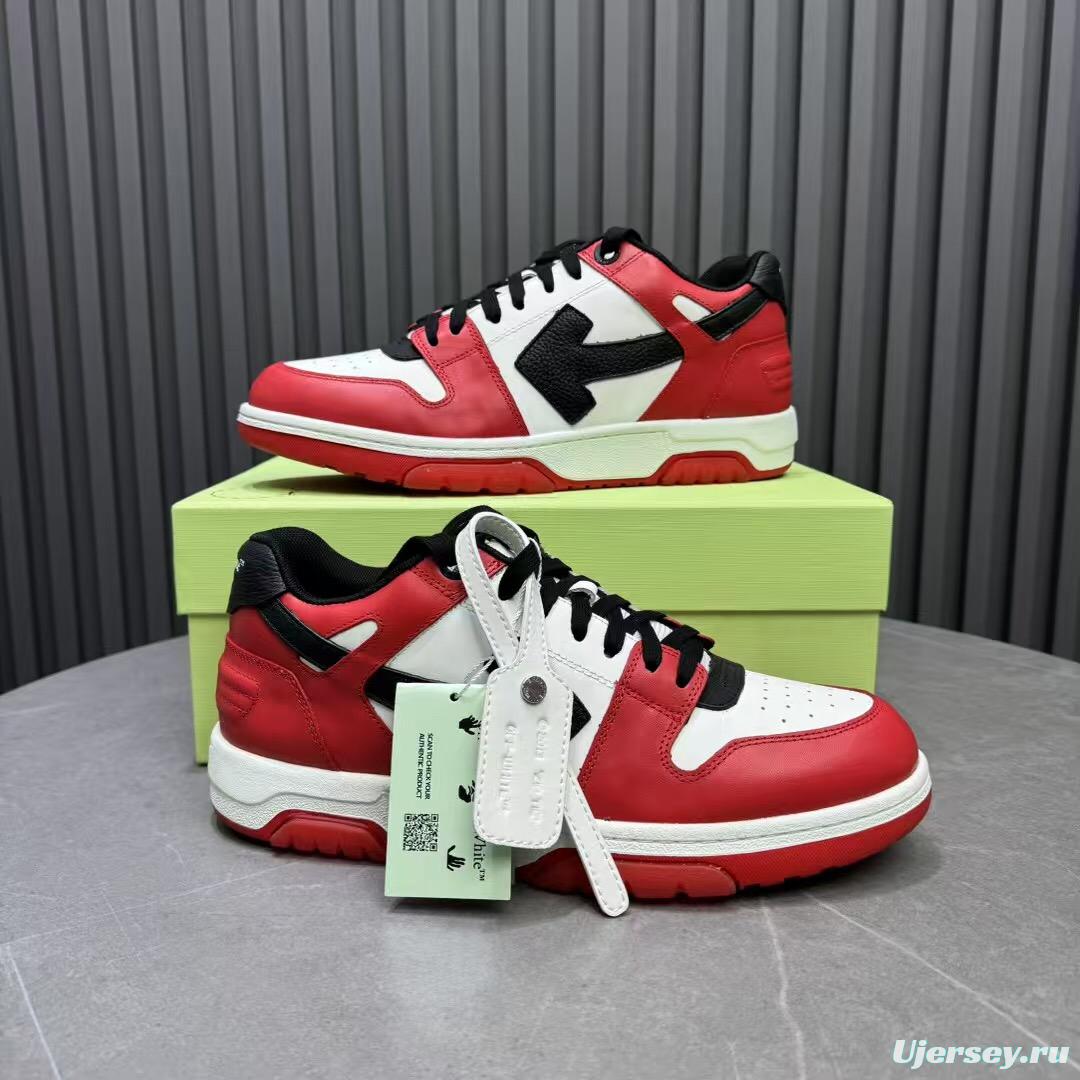 2025 Unisex Off-White Red White Black Leather Sneakers KFY00320