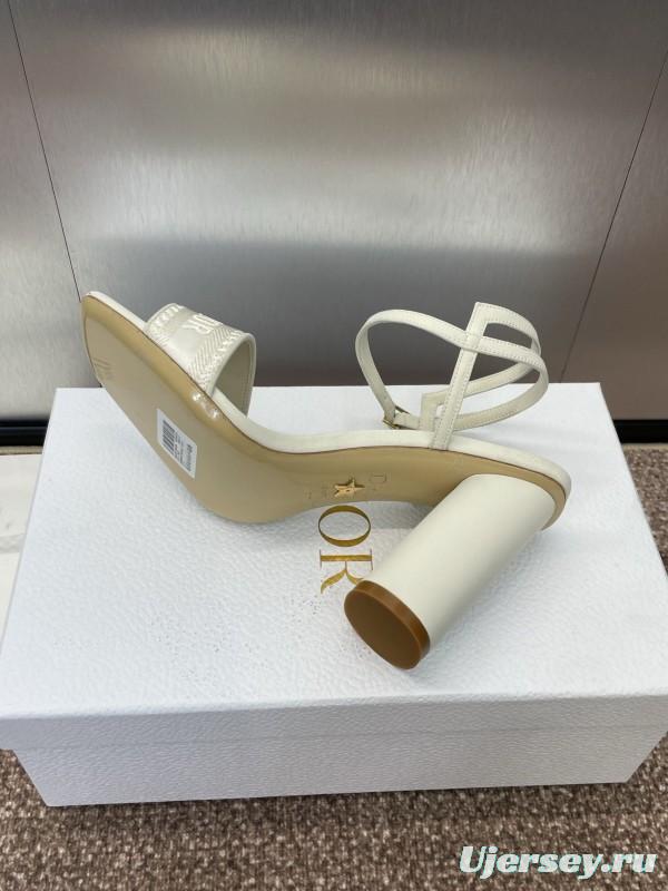 2025 Women Dior White Leather High Heel Embroidered Sandals