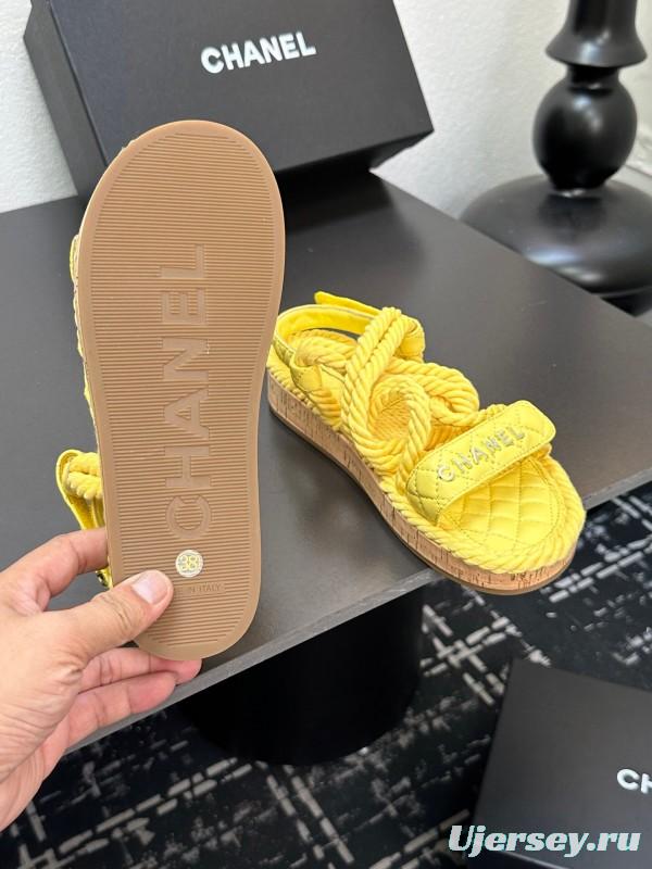 2025 Slippers Chanel Yellow Rope Cork Sole Sandals LY00260