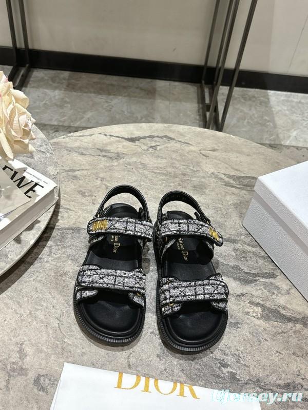 2025 Women Dior Black White Fabric Sandals KFY00300