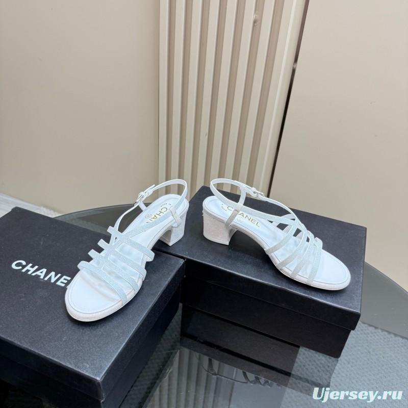 2025 Women Chanel White Suede Sandal KFY00290