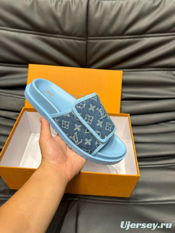 2024 Slippers Louis Vuitton Blue Denim Slippers MJ00200