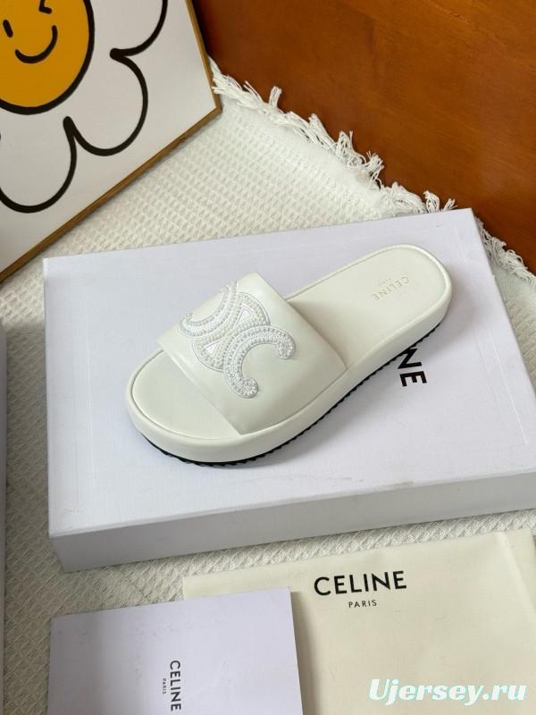 2025 CELINE White Leather Slippers