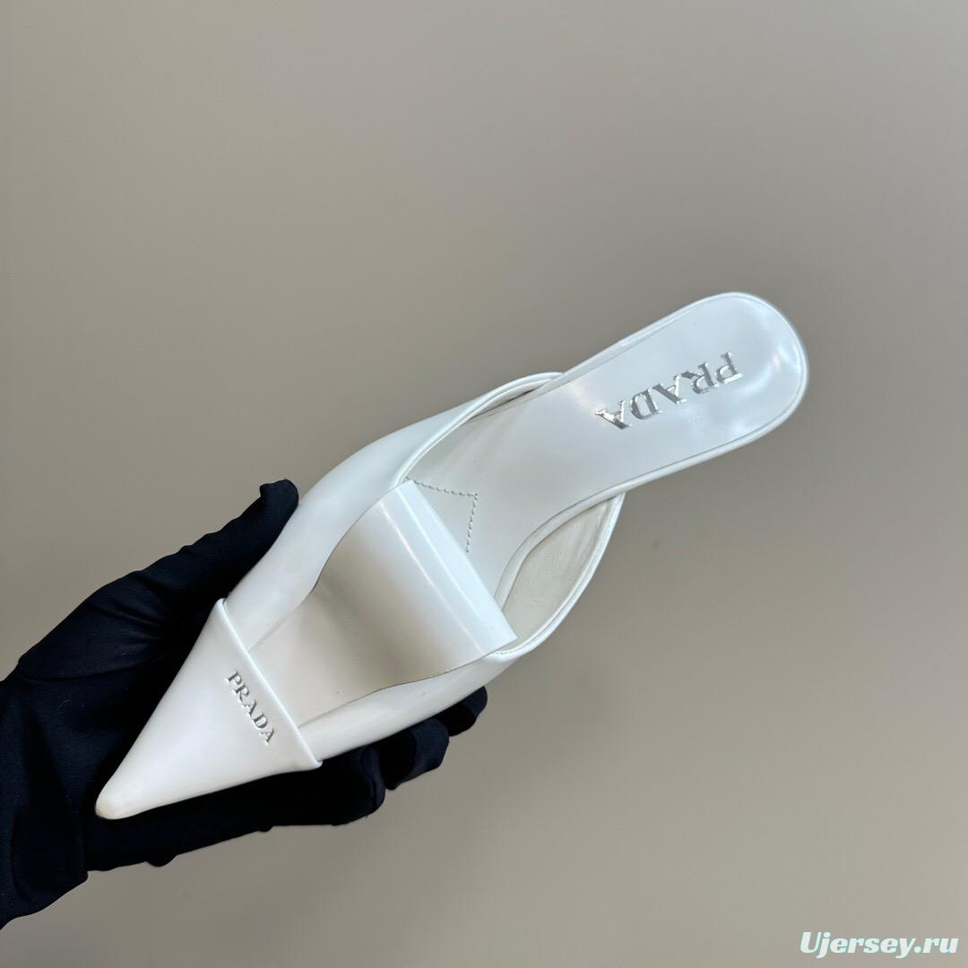 2025 Women Prada White Leather High Heel Mules