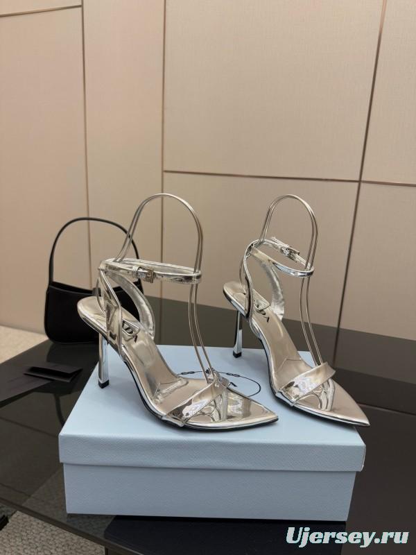 2025 Women Yves Saint Laurent Silver Leather Stiletto Sandals