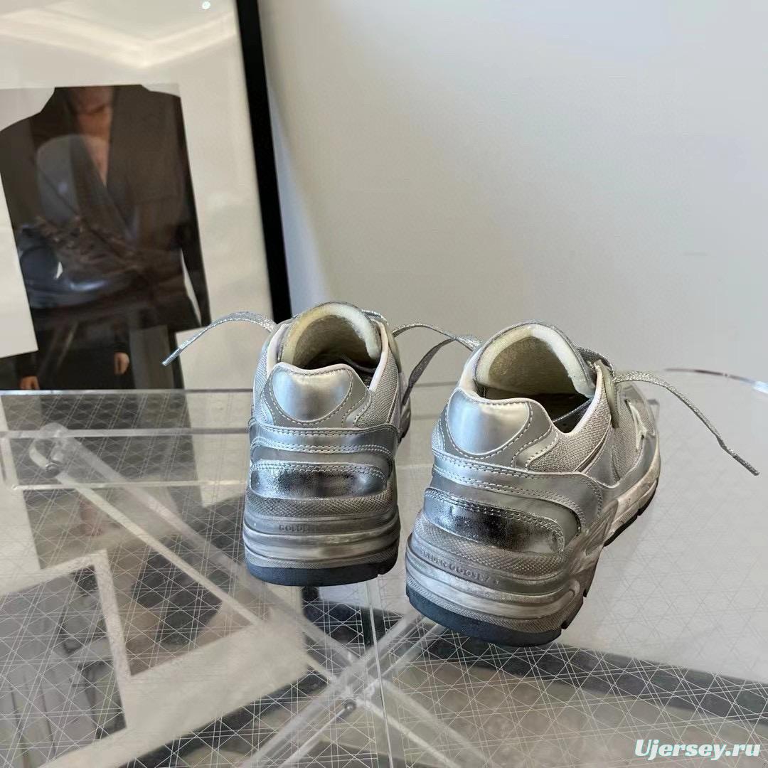 2024 Unisex GGDB Silver Mesh Leather Sneakers