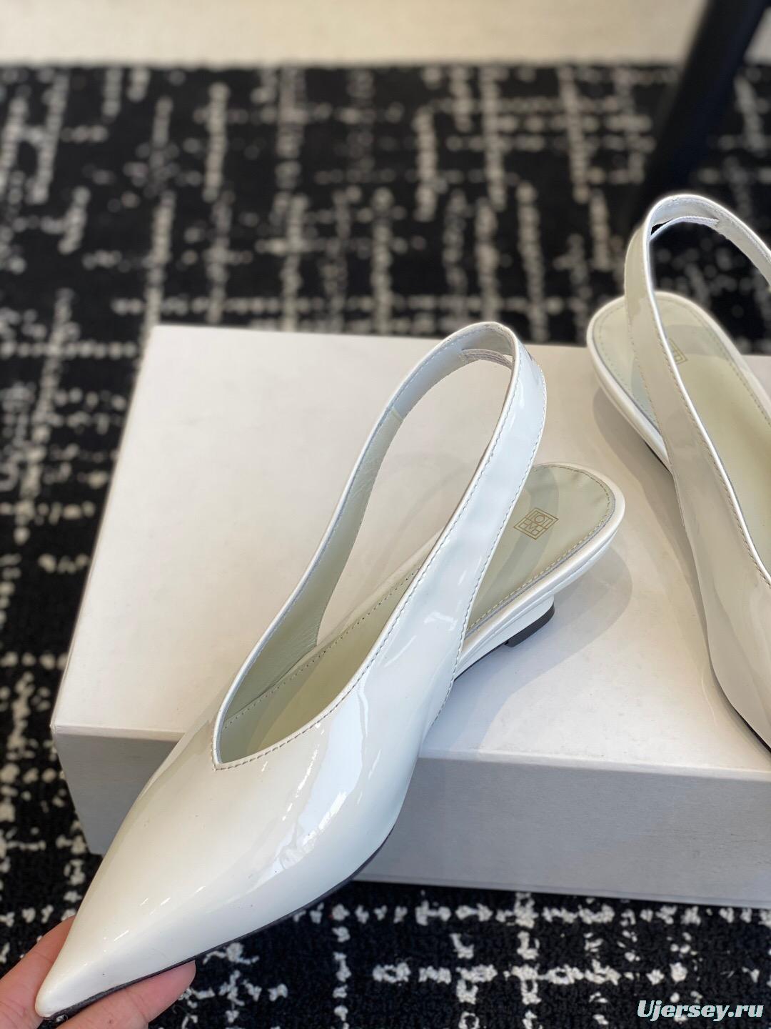 2025 Women Toteme White Patent Leather Slingback Pointed Toe Pumps