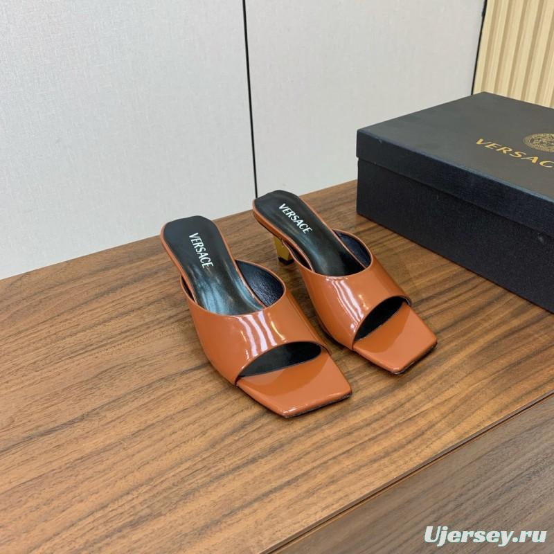 2025 Women VERSACE Brown Patent Leather Slippers