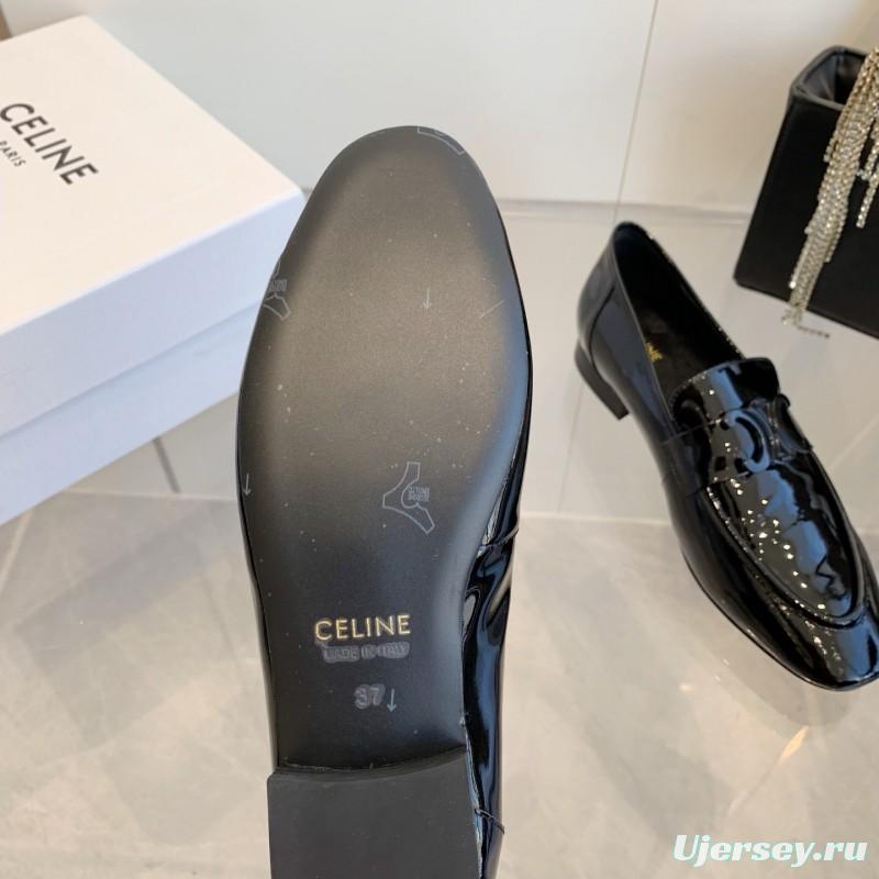 2025 Women CELINE Black Patent Leather Loafers