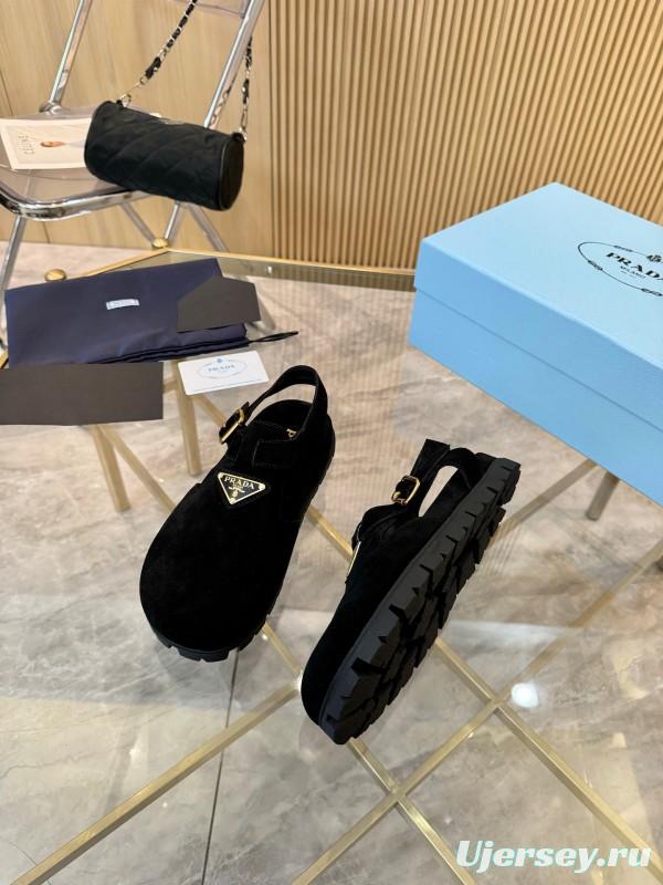 2025 Women Prada Black Suede Sandals