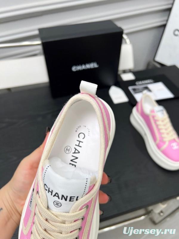 2025 Women Chanel Pink Canvas Sneakers LY00250