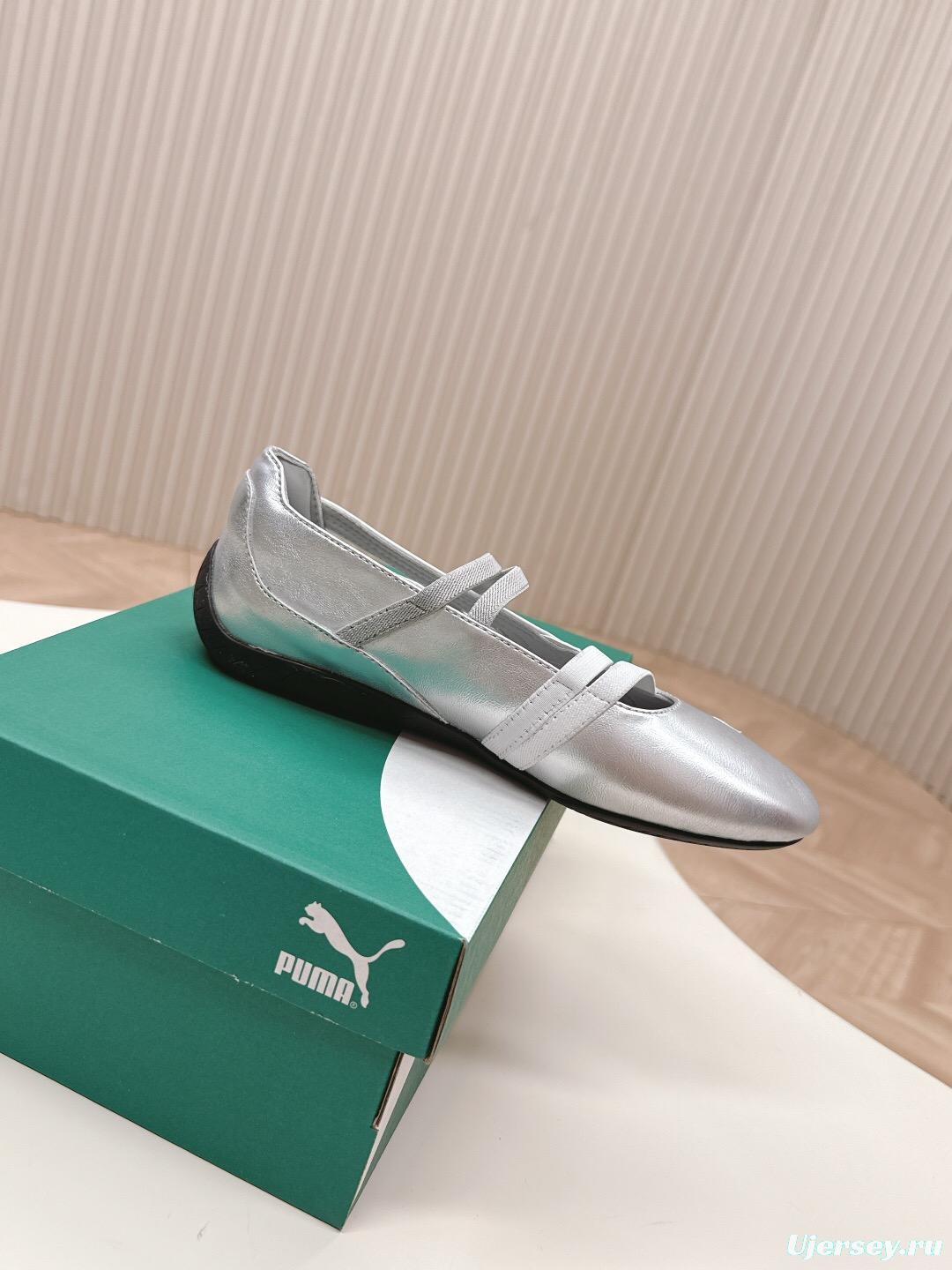 2025 Women PUMA Silver Leather Ballet Flats LY