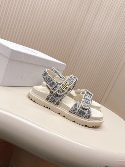 2025 Women Dior Gray White Jacquard Fabric Sandals LY