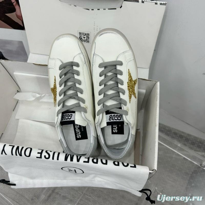 2025 Women GGDB White Gold Glitter Leather Sneakers