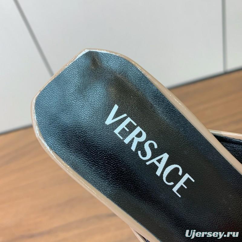 2025 Women VERSACE Beige Patent Leather Slippers
