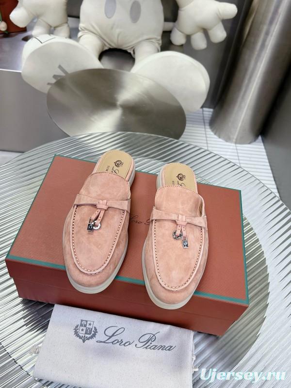 2024 Slippers Loro Pianall Pink Nubuck Leather Slip-On MJ00270