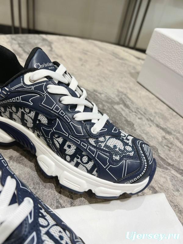 2025 Women Dior Navy White Fabric Sneakers