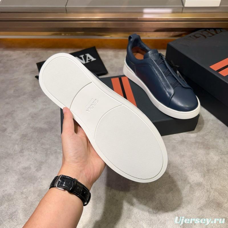 2024 Men Ermenegildo Zegna Navy Calfskin Slip-On Sneakers MJ00280
