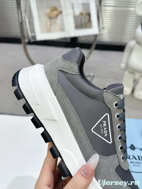 2025 Unisex Prada Grey Suede Leather Sneakers KFY00310