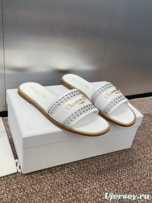 2025 Women Dior White Leather Slippers KFY00300