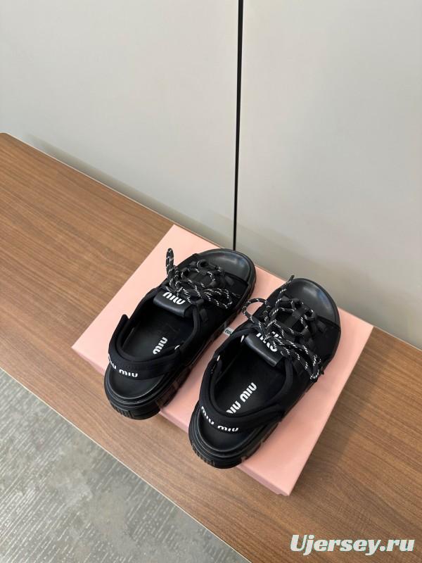 2025 Women Miu Miu Black Leather Sandals LY00240