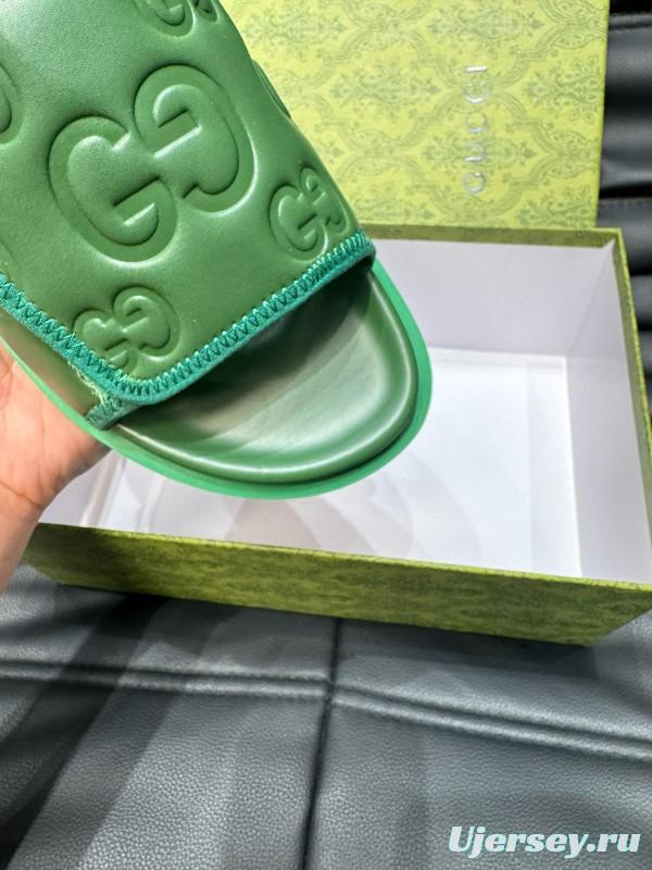 2024 Gucci Green Leather Slippers MJ00200