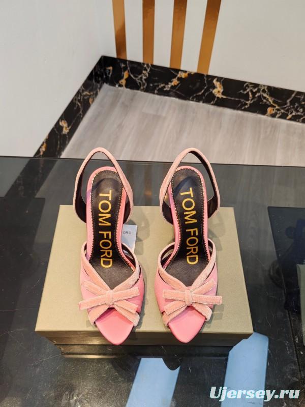 2025 Women TOM FORD Pink Velvet High Heel Sandals KFY00300