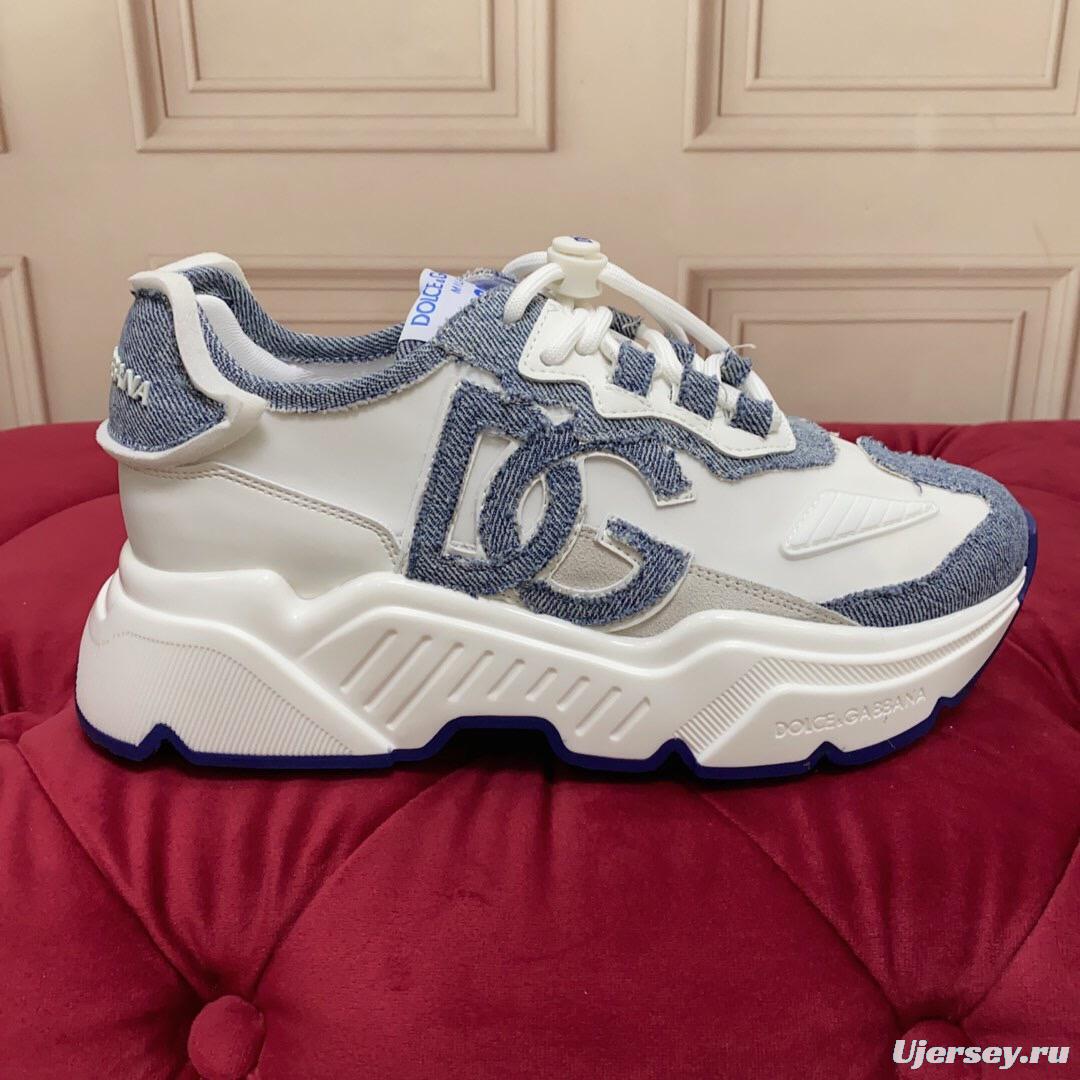 2025 Unisex Dolce & Gabbana White Blue Denim Leather Sneakers LY00330(F)/LY00340(M)
