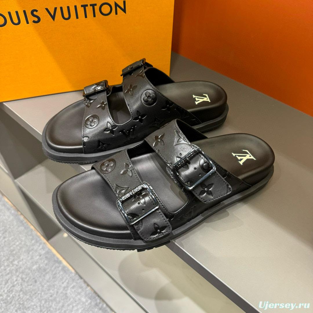 2024 Slippers Louis Vuitton Black Leather Slippers