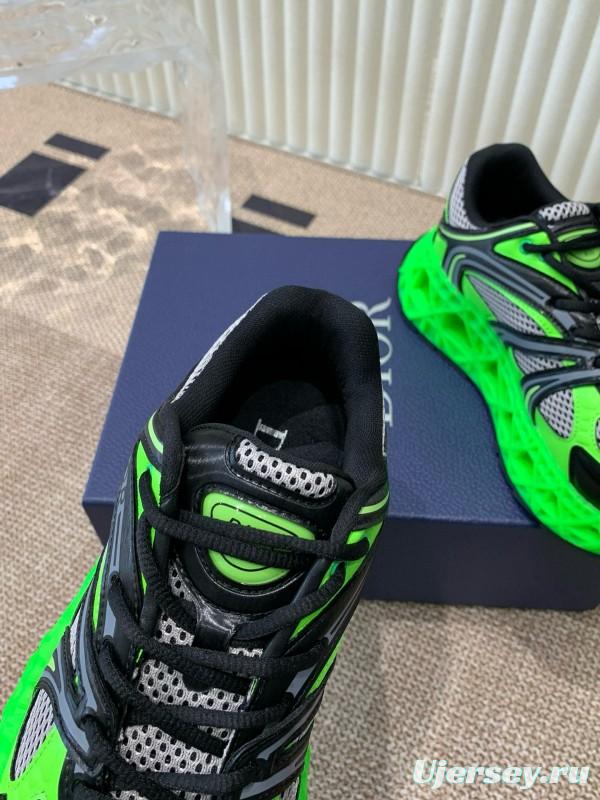 2024 Unisex Dior Green Black Leather Mesh Sneakers MJ00400