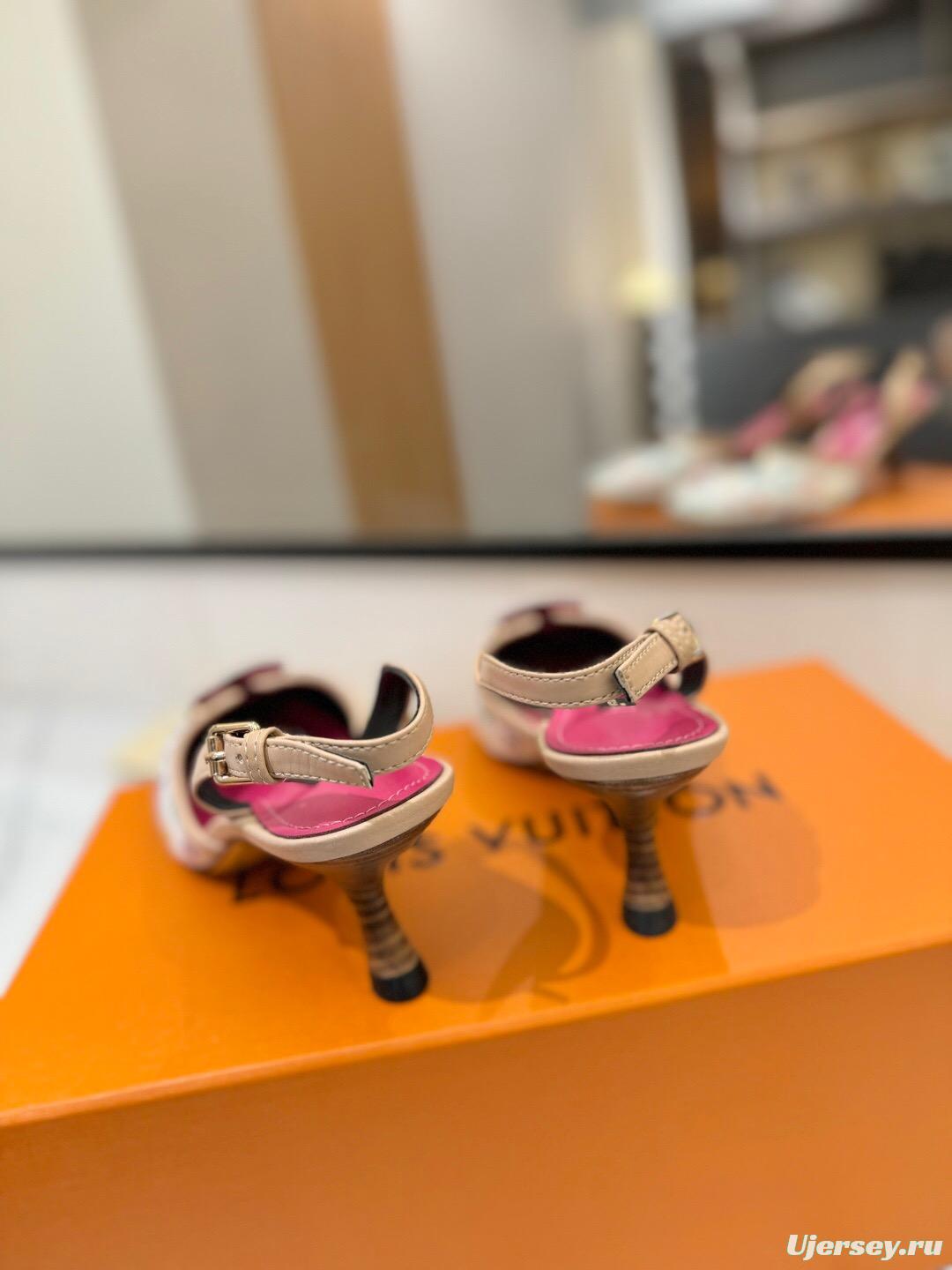 2025 Women Louis Vuitton White Multicolor Canvas Slingback Heels KFY00310