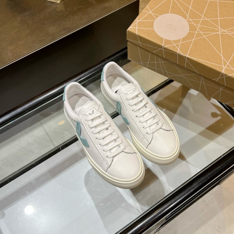 2025 Unisex VEJA White Blue Leather Canvas Sneakers Vulcanized MJ00240