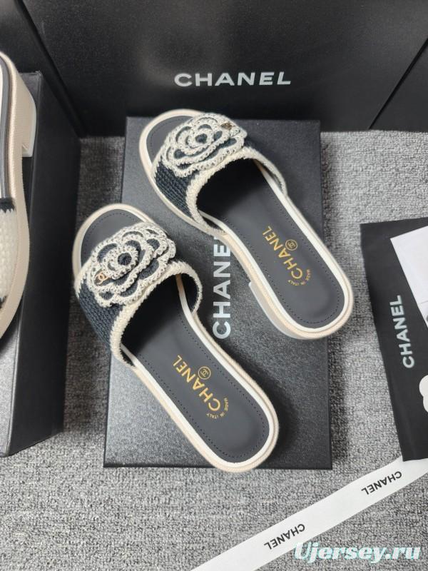2025 Slippers Chanel Black White Crochet Sandal