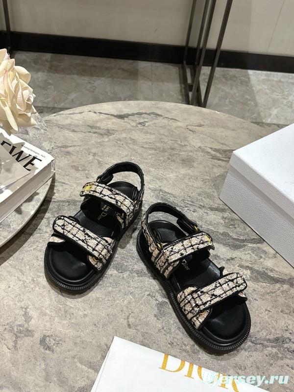 2025 Women Dior Black White Canvas Sandals KFY00300