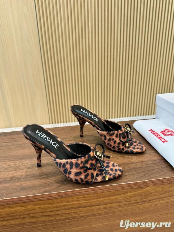 2025 Women VERSACE Leopard Print Calf Hair Heels LY00210